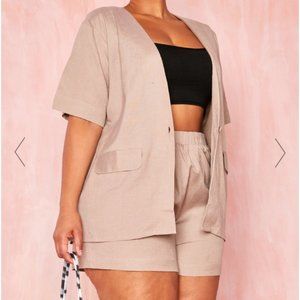 PLT. 2 PC Khaki Linen Short Set